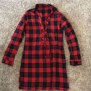 Plaid Lace Up Dress